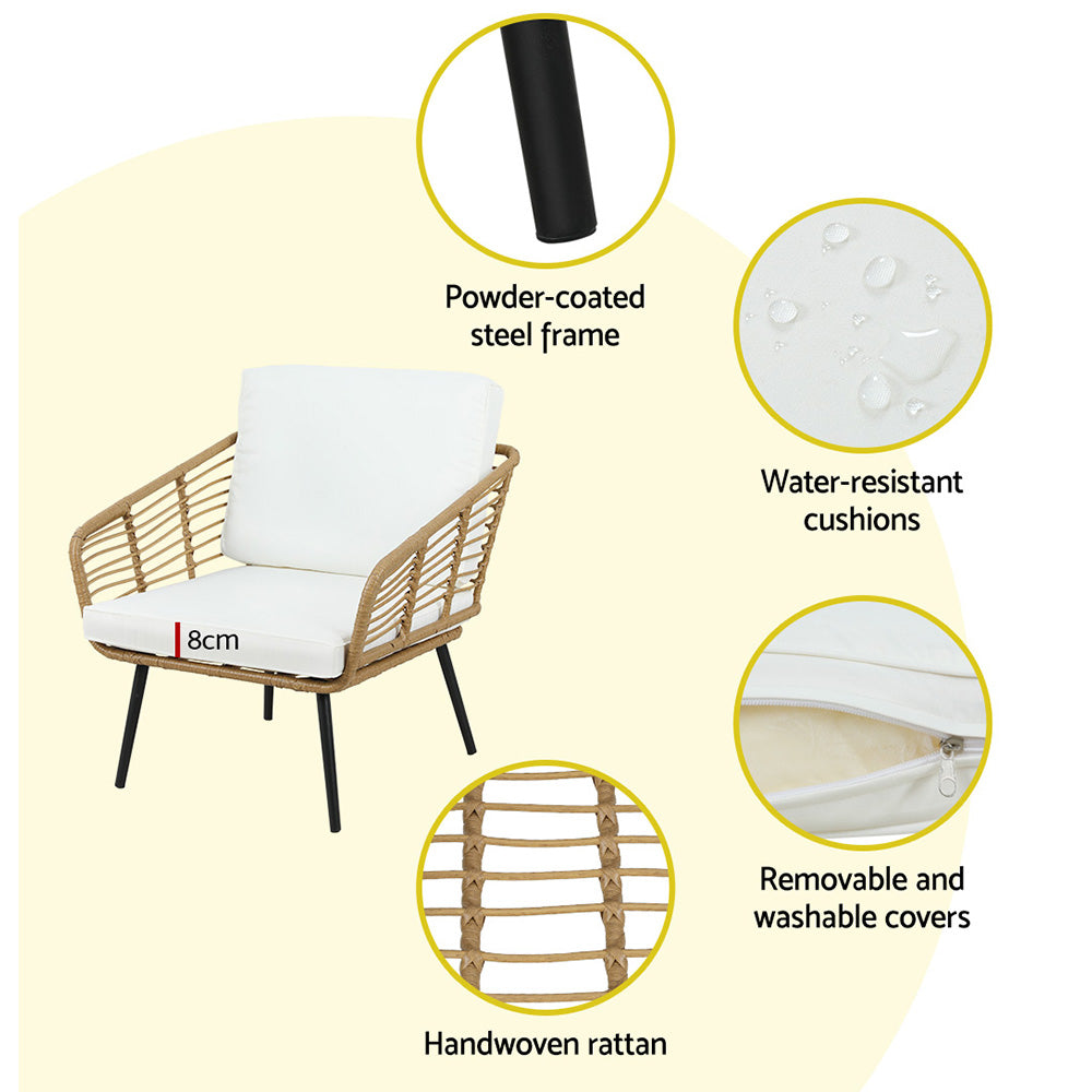 Brighton 4 Piece Rattan Lounge Set Table Chairs